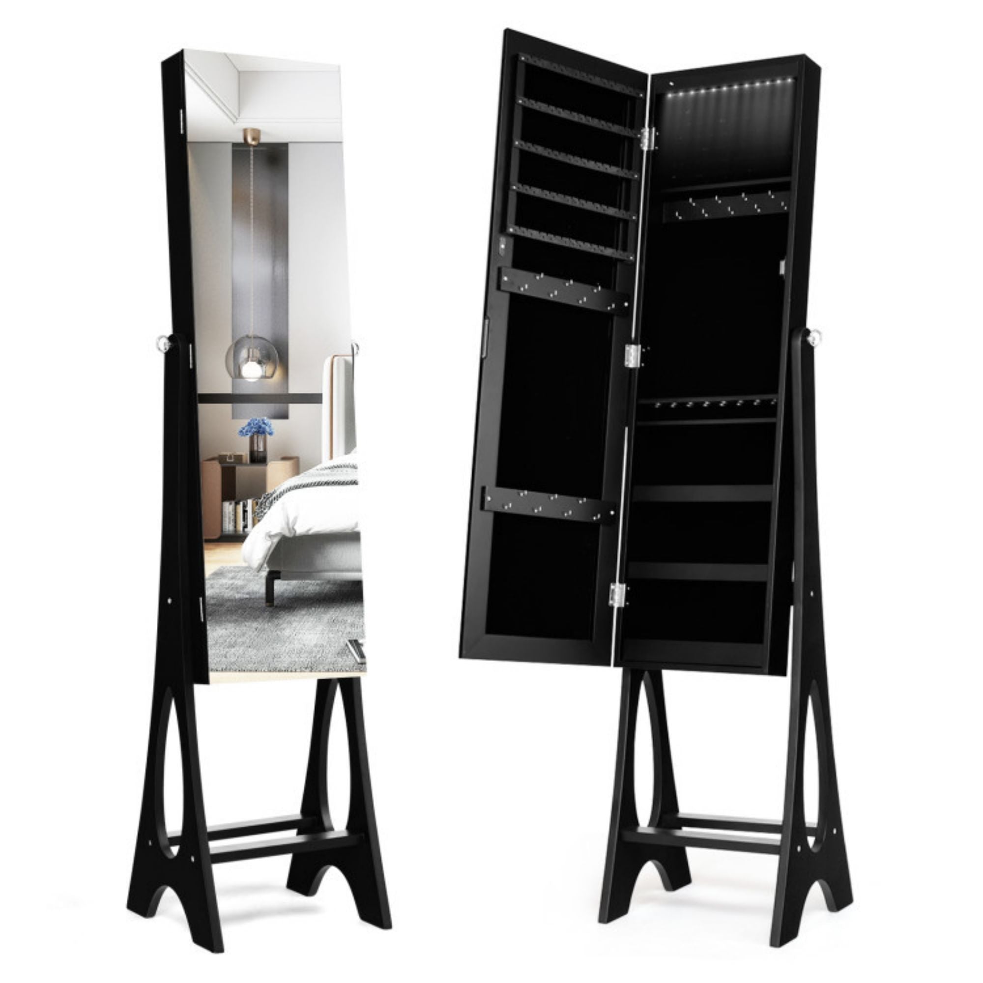 SUGIFT Freestanding Jewelry Cabinet Armoire Organizer with Bevel Edge Mirror