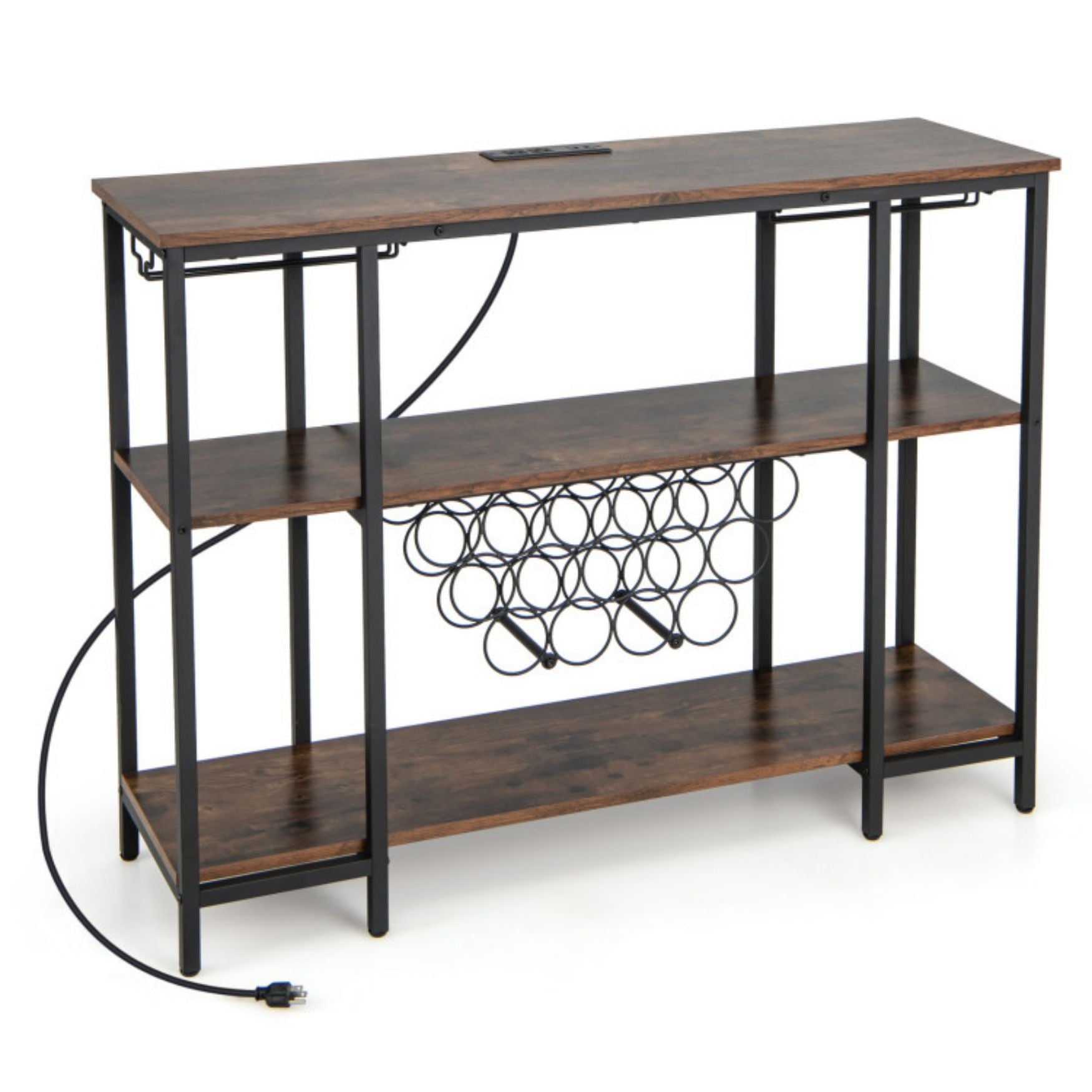 SUGIFT Industrial Wine Rack Wine Bar Cabinet with Storage Shelves