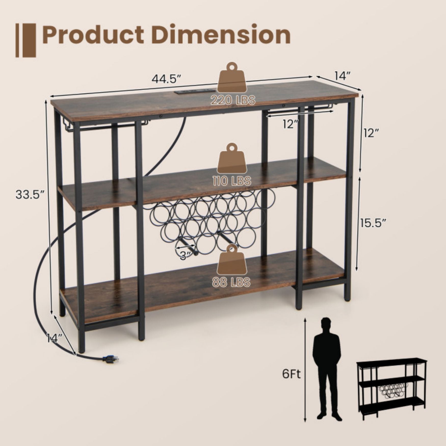 SUGIFT Industrial Wine Rack Wine Bar Cabinet with Storage Shelves