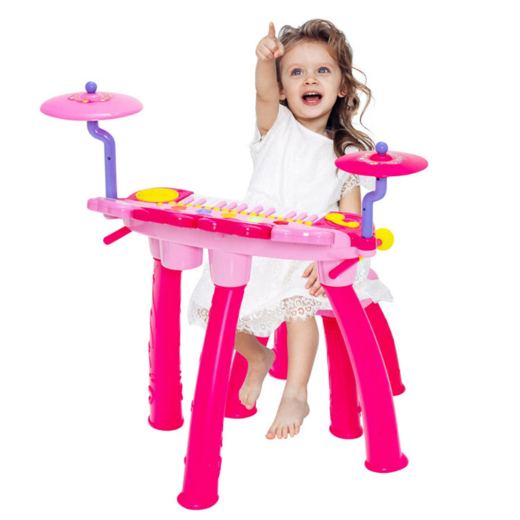 SUGIFT Pink 24-Key Piano Keyboard DJ Drum Combination with Microphone and MP3