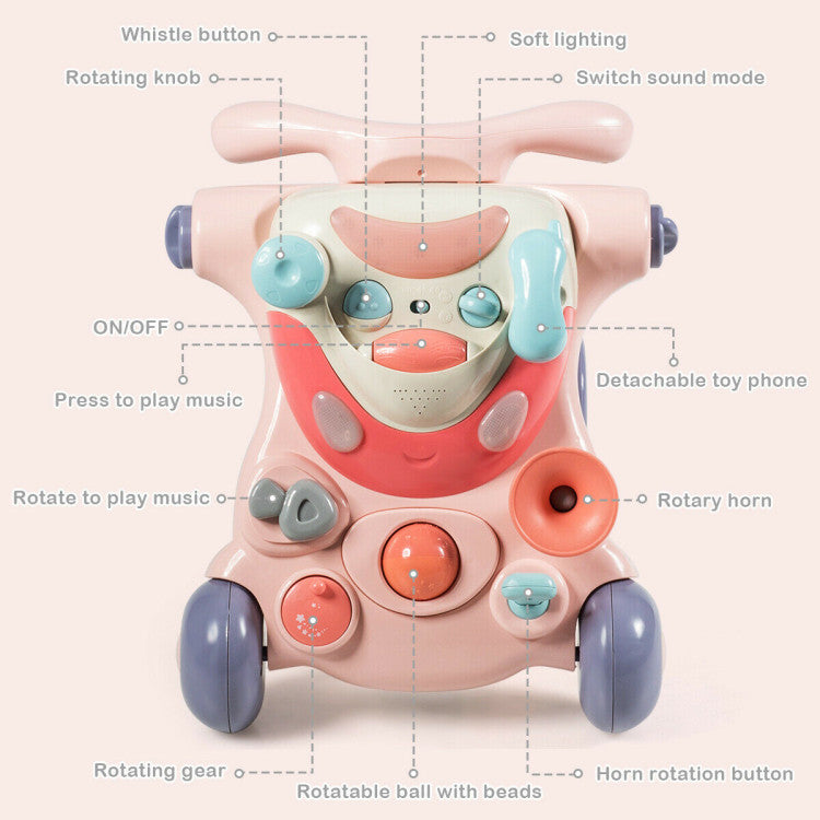 SUGIFT 2-in-1 Baby Walker with Activity Center - Pink