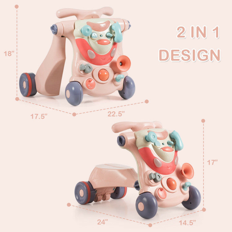 SUGIFT 2-in-1 Baby Walker with Activity Center - Pink