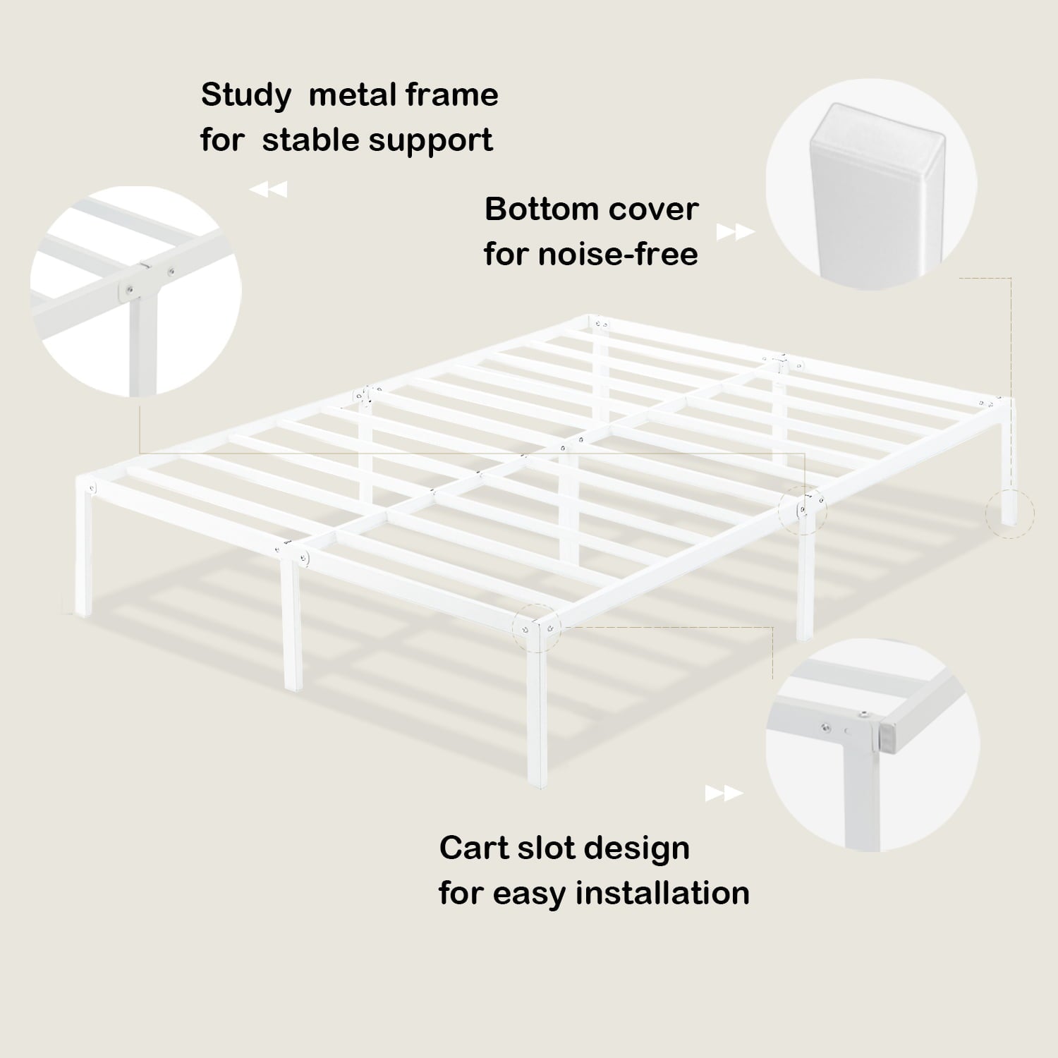 SUGIFT Metal 14-inch Platform Bed Frame - White - Queen