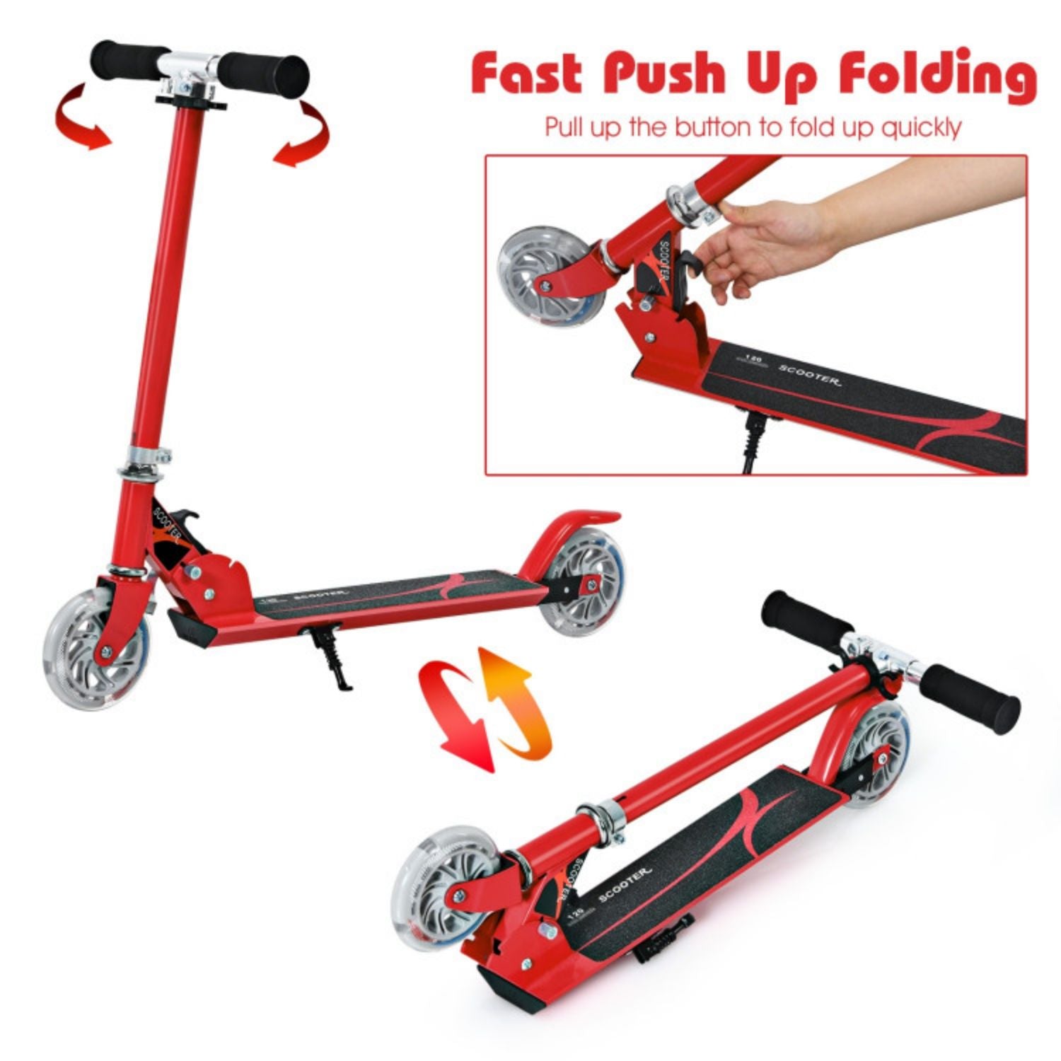 SUGIFT Folding Aluminum Kids Kick Scooter with LED Lights - Red