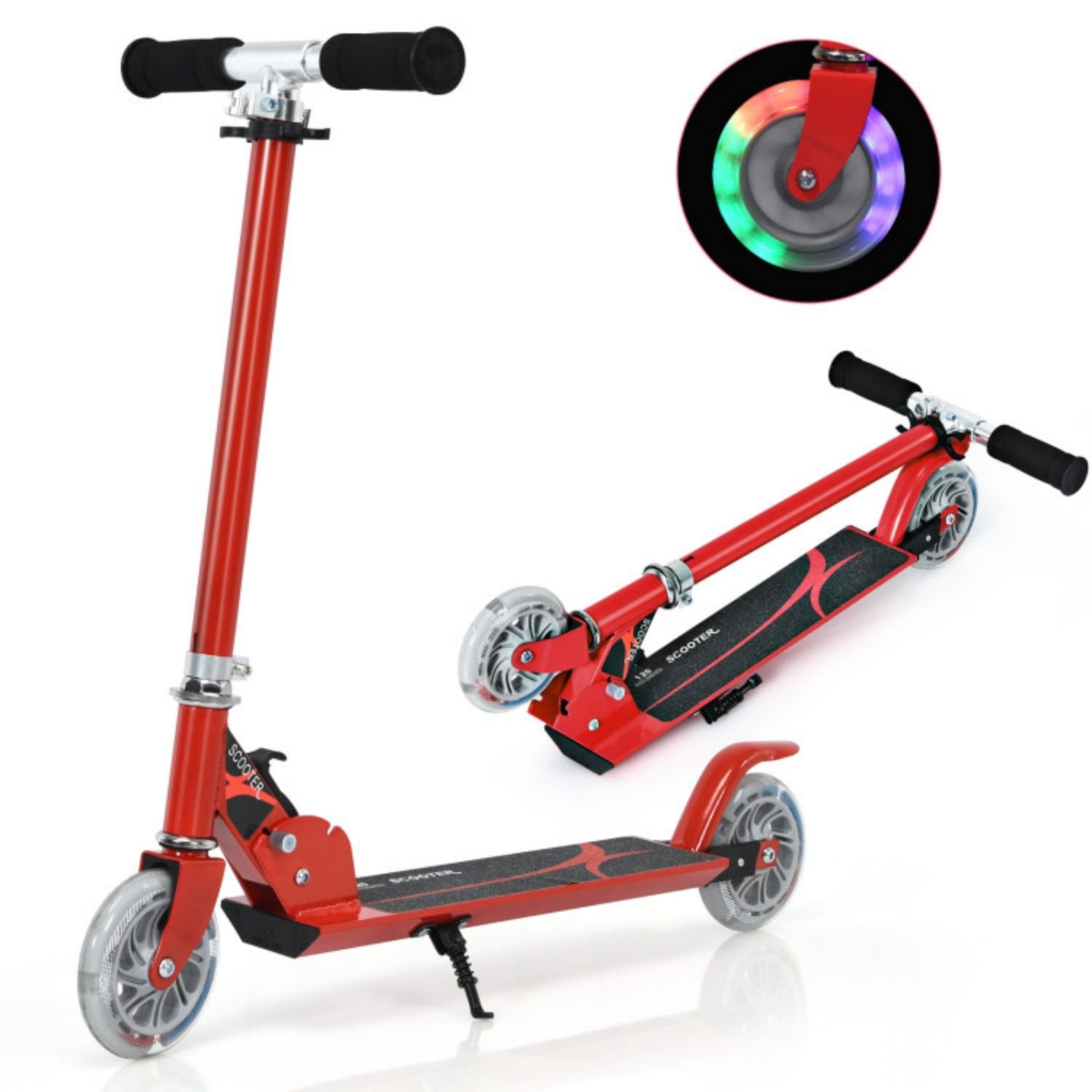 SUGIFT Folding Aluminum Kids Kick Scooter with LED Lights - Red