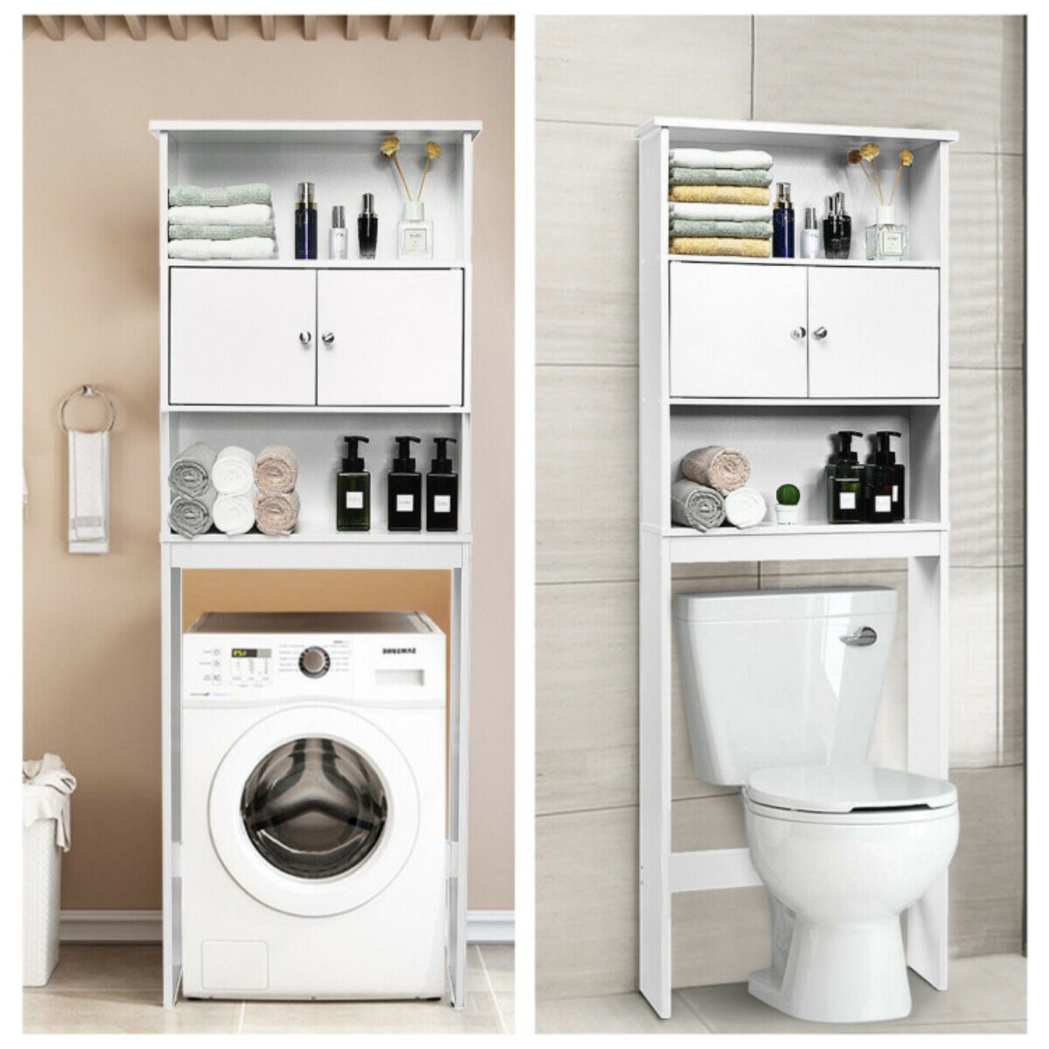 SUGIFT Bathroom Wood Organizer Shelf Storage Rack with Cabinet